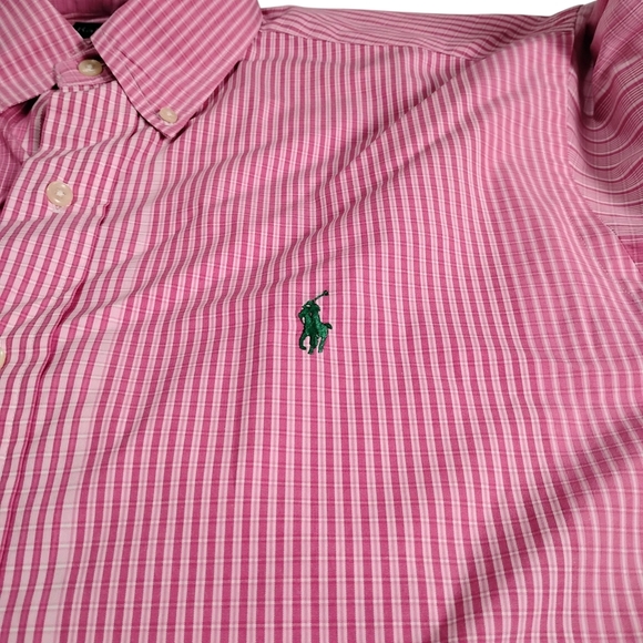 Ralph Lauren Pink and White Plaid Casual Button Down Shirt with Logo, 15 1/2 M - Picture 8 of 9